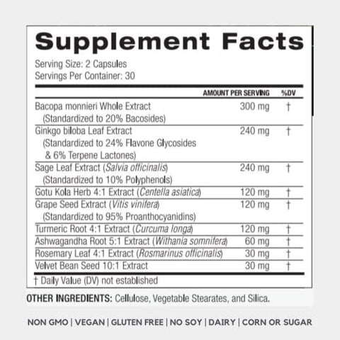 FOCUS – Suplemento Natural para Memória, Foco, Aprendizado, Atenção e Cognição – Ginkgo Biloba, Bacopa, Gotu Kola, Ashwagandha, Mucuna – 60 cápsulas - PALO