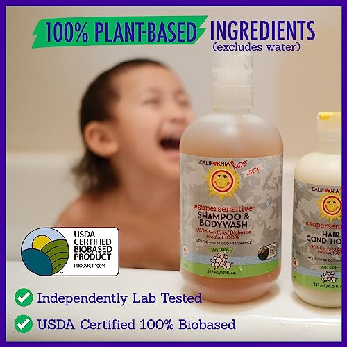 California Baby - Shampoo e Sabonete Líquido California Kids Super Sensível Sem Fragrância | 100% Natural | Cuidados Suaves para Crianças | Shampoo Sem Fragrância para Crianças | Sabonete Hipoalergênico | 251 mL