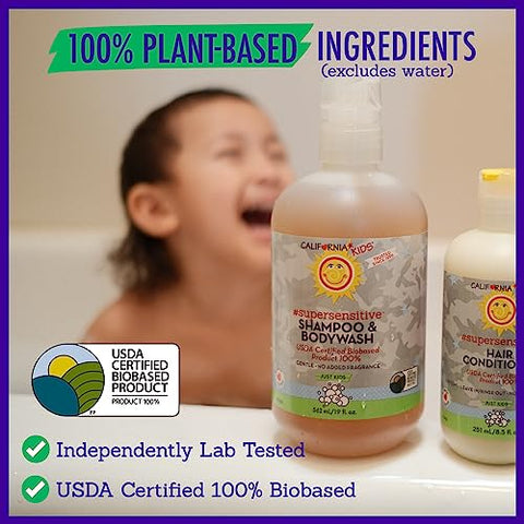 California Baby - Shampoo e Sabonete Líquido California Kids Super Sensível Sem Fragrância | 100% Natural | Cuidados Suaves para Crianças | Shampoo Sem Fragrância para Crianças | Sabonete Hipoalergênico | 251 mL
