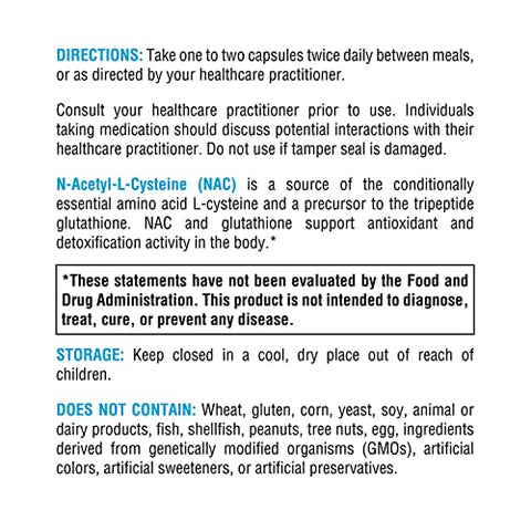 NAC N-Acetyl-Cysteine 600mg – Suporte Cardiovascular, Antioxidante, Desintoxicação Hepática e Imunológica – Estimula a Síntese de Glutationa – Suplemento NAC Não-OGM (120 Cápsulas) - XYMOGEN
