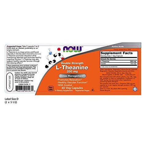 L-Theanine 200 mg – Cápsulas Vegetais 60 Unidades (2 Pacotes) - NOW Foods