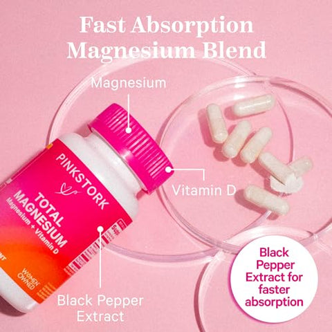 Pink Stork - Suplemento de Magnésio Pink Stork para Mulheres com Vitamina D – Equilíbrio de Humor, Calma Natural