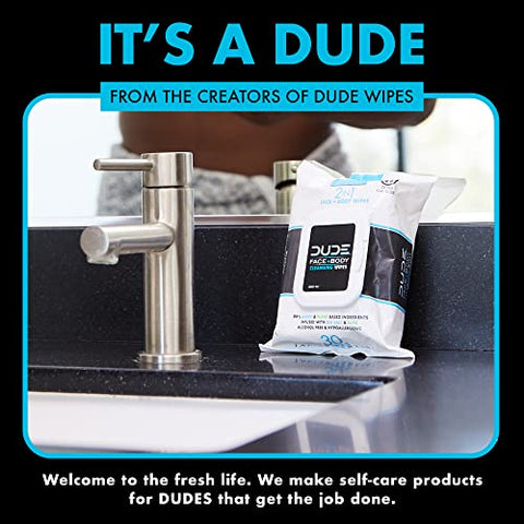 Lenços para Rosto e Corpo – 3 Pacotes, 90 Lenços – Lenços sem Fragrância com Sal Marinho - DUDE Wipes