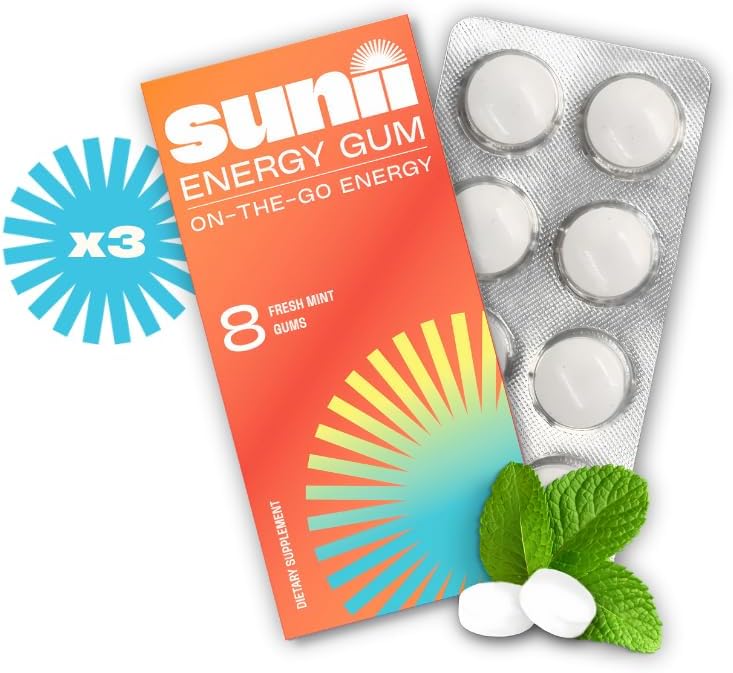 SUNII ENERGY GUM - Sunii Energy Gum – Energia em 5 minutos, 100mg de Cafeína, Fique Alerta para Treinos, Estudos, Trabalho