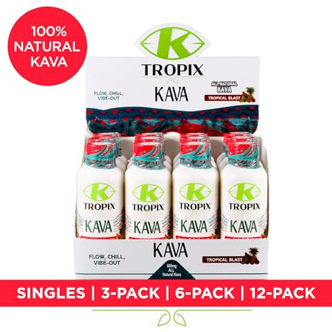 Kava Shot Tropical Blast – Bebida de Kava – Extrato de Raiz de Kava – Substituto de Álcool – 6 Pack - K TROPIX