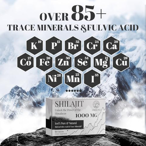 ORBILIVE - 30,000 MG de Comprimidos de Shilajit, 100%% Puro Orgânico do Himalaia, para Homens e Mulheres, Rico em Ácido Fúlvico