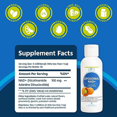 Liposomal NAD Líquido, 118 ml – Alternativa NMN ou Ribosídeo de Nicotinamida – Suporte ao Envelhecimento Saudável - Core Med Science