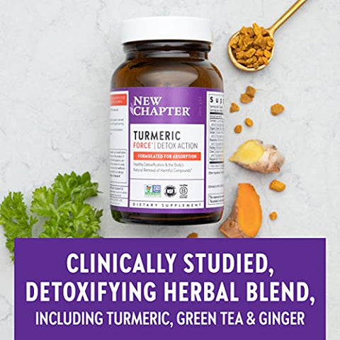 New Chapter - Novo Capítulo Suplemento de Cúrcuma Detox Diário Turmeric Force Ação Detox com Chá Verde Gengibre Sem Necessidade de Pimenta Preta Ingredientes Não-OGM Cápsula Vegetariana, 60 Unidades
