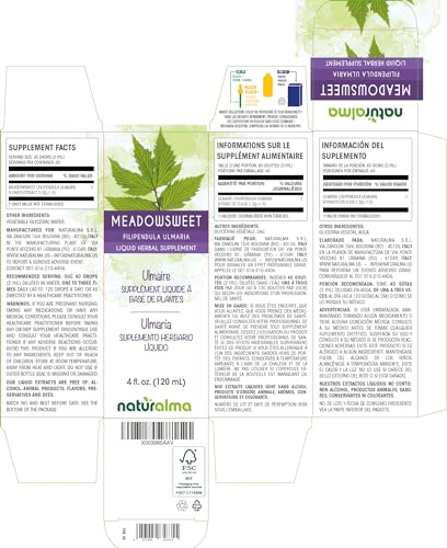Tintura de Ulmária (Filipendula ulmaria ou Spirea ulmaria) Naturalma – 120 ml Extrato Líquido em Gotas – Herbal Vegano