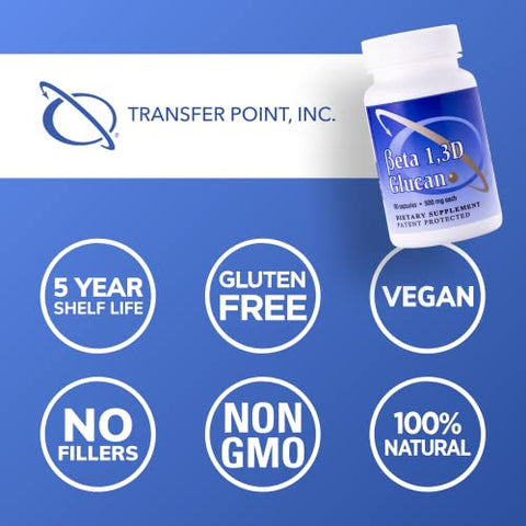 Transfer Point - Suplemento de Suporte Imunológico com 500mg de Beta Glucano Altamente Purificado por Cápsula (Embalagem de 1) – Marca em Destaque