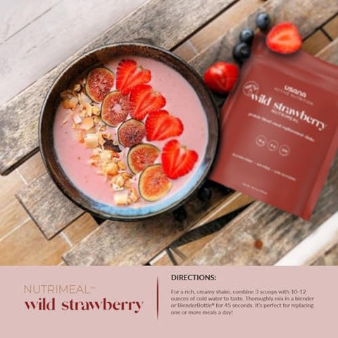 Nutrimeal Shake Substituto de Refeição – Morango Silvestre – Sem GMO – Sem Glúten – Baixo Índice Glicêmico – 540g – 9 Porções - USANA