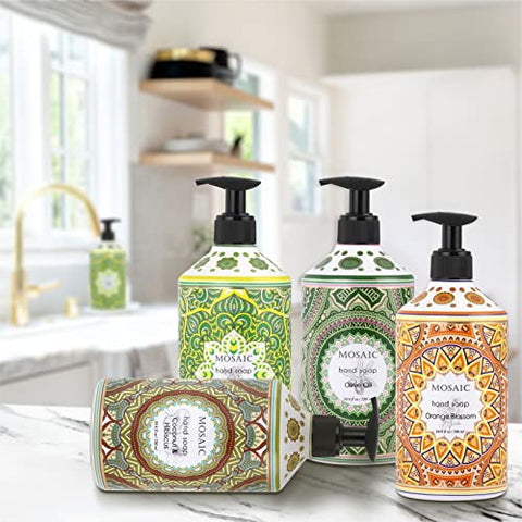 AnatoliaDaphne - Conjunto Presente Sabonete Líquido Mosaico, Ideal para Banheiro e Cozinha, Óleo de Oliva e Coco