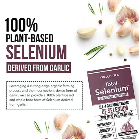 Triquetra Health - Total Selenium – 200 mcg, Selênio à Base de Plantas – Espectro Completo, Contém 4 Formas Orgânicas Essenciais de Selênio, Incluindo Selenometionina – Extraído do Alho – 60 Cápsulas
