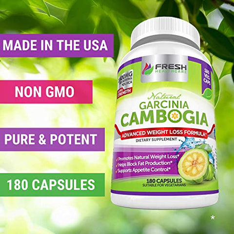 Extrato 100% Puro de Garcinia Cambogia – Supressor Natural de Apetite – 60 Cápsulas - FRESH HEALTHCARE