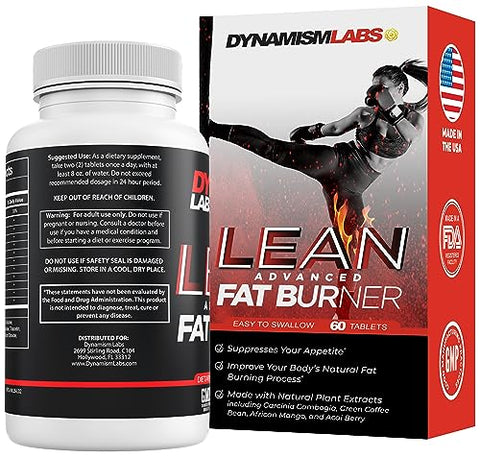 MANTFUP - Dynamism Labs Lean Advanced Fat Burner | Extrato de Garcinia Cambogia, Extrato de Chá Verde, Cetona de Framboesa | Fabricado nos EUA (60 Comprimidos)