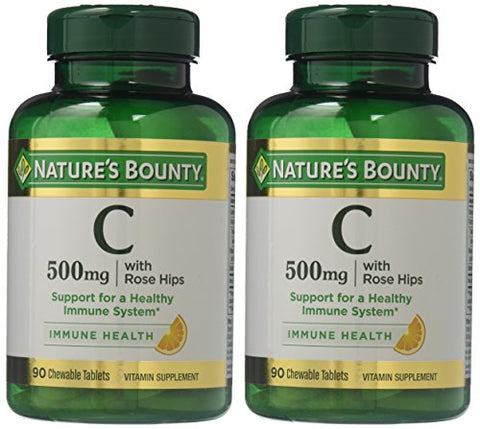 Nature's Bounty - Nature’s Bounty Vitamina C com Rose HIPS USP, 500 mg, Comprimidos Mastigáveis, Sabor Laranja, 90 Unidades, Pacote com 2 – Compre Agora!