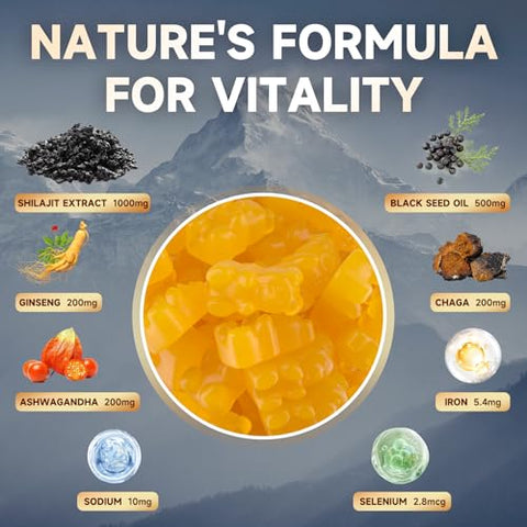 MEENCCD - Gomas de Shilajit Sem Açúcar 1000 MG com 85 Minerais Traços – Marca: Sugar-Free