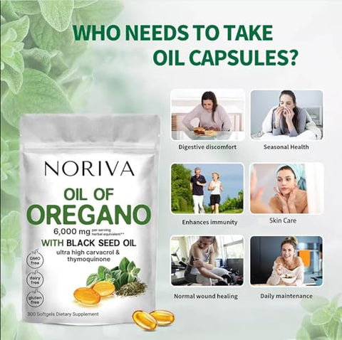 cooluder - Noriva Óleo de Orégano 6000mg + Óleo de Semente de Nigela | Cápsulas de Óleo de Orégano | Suplemento de Óleo de Orégano e Semente de Nigela | 2 Cápsulas