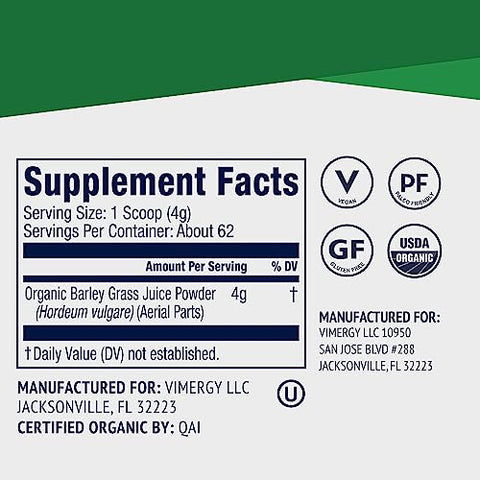 Pó de Suco de Grama de Cevada Orgânico e Vegano – Fórmula Limpa de Super Alimento – Promove Saúde Cardiovascular - Vimergy