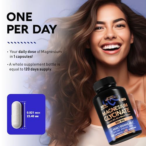 NUTRAHARMONY - Magnésio Glicinato 500 mg – Suplemento com Vitamina D3 : Magnésio Glicinato 500 mg