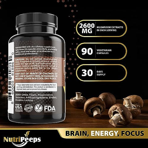NutriPeeps - Blend de Cogumelos Orgânicos – Top 10 com Cordyceps, Reishi, Maitake, Shiitake, Lions Mane