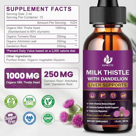 JIANKYTZ - Milk Thistle Cleanse Detox – Suplemento de Cardo Mariano para Limpeza do Fígado – 60 cápsulas de 500mg