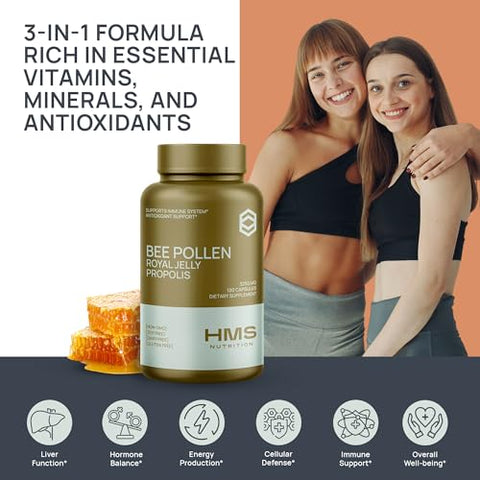 HMS Nutrition - Suplemento Diário Premium de Pólen de Abelha – Inclui Própolis – Marca em Destaque