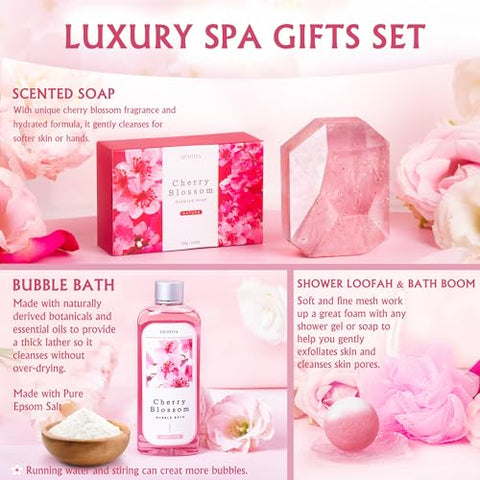 LUCOTIYA - Presentes para Mulheres – Kit de Presente de Aniversário, Banho e Spa – 10 Peças Natal Dia dos Namorados Dia das Mães e Pacote de Cuidados Pessoais de Flor de Cerejeira – Cesta de Presente para Mulheres, Relaxante