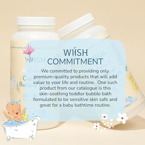 WIISH - Banho de Aveia para Bebês – Banho de Espuma para Pele Sensível com 30% de Aveia Coloidal | Extrato de Aloe Vera em Pó, Ingrediente Cicatrizante, Alivia Coceiras, Irritações e Ressecamento 16 oz (473 ml)