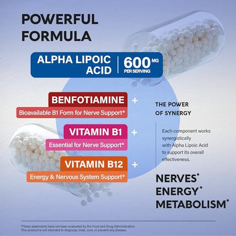 NUTRAHARMONY - Alpha Lipoic Acid 600mg – Antioxidante para Nervos e Energia – Marca ALA