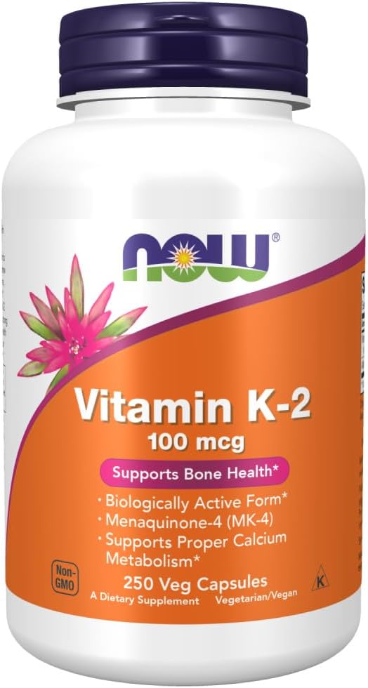 Vitamina K-2, 250 Cápsulas Vegetais – Benefícios para a Saúde Óssea e Cardiovascular - NOW Foods