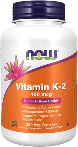 Vitamina K-2, 250 Cápsulas Vegetais – Benefícios para a Saúde Óssea e Cardiovascular - NOW Foods