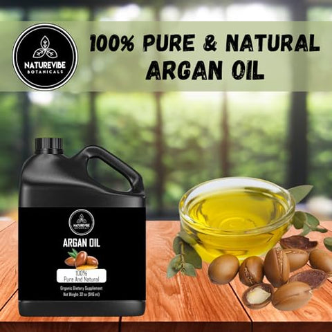 Óleo de Argan Naturevibe Botanicals 32 oz | 100% Puro e Natural | Ideal para Cuidados com a Pele e Cabelo | 946 ml