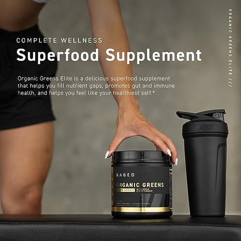 Organic Greens Elite | Pó de Superfood e Verdes com Vinagre de Maçã, Adaptógenos, Prebióticos, Vitaminas | 100g - Kaged