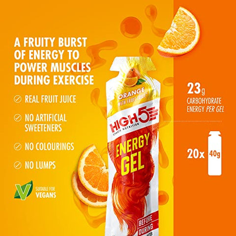 HIGH5 - High 5 Energy Gel – 20 Sachês de 38g – Sabor Laranja Suculenta – Marca High 5
