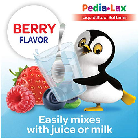Amolecedor de Fezes Líquido para Crianças, 2-11 Anos, Sabor de Frutas Vermelhas, 120 ml (Embalagem com 3 Unidades) - Pedia-Lax