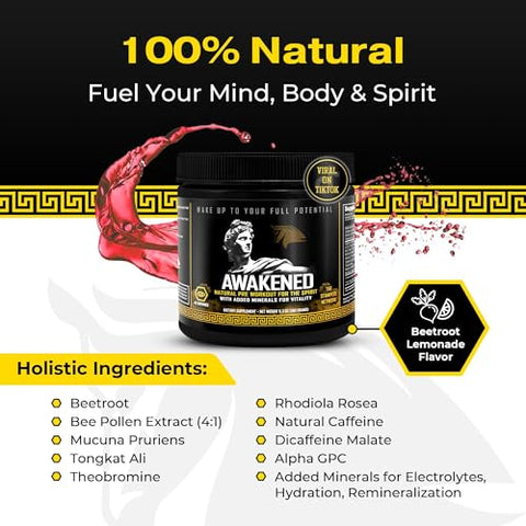The Stampede Network - Awakened Natural Pre Workout Powder 12-in-1 | Energizador Consciente | Estimulante de Óxido Nítrico com Pólen de Abelha | Mucuna Pruriens, Tongkat Ali, Rhodiola, Alpha GPC | 100g