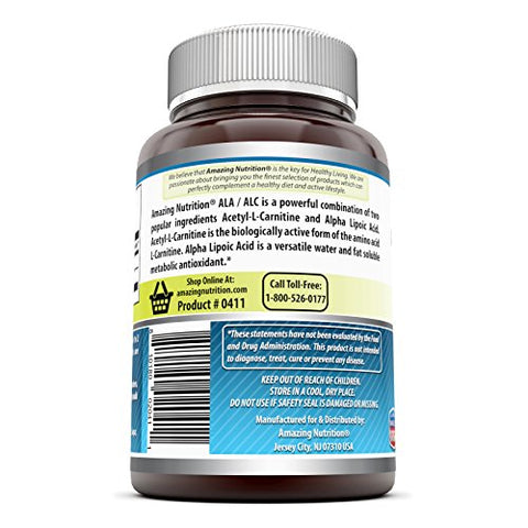 Amazing Nutrition - Amazing Formulas ALA/ALC | 750 Mg Por Porção | 120 Cápsulas | Não-OGM | Sem Glúten | Fabricado nos EUA