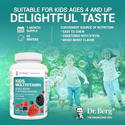 Dr. Berg Nutritionals - Dr. Berg Kids Chewable Multivitaminas – 20 Nutrientes Essenciais – Sem Açúcar – Vitamina Diária para Crianças