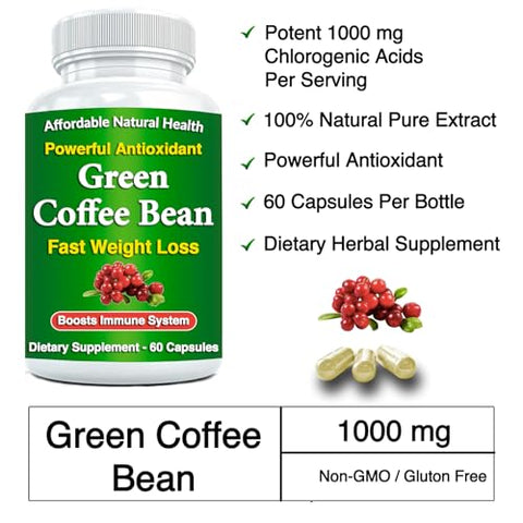 Kaxilu - Extrato de Café Verde Puro em Cápsulas, 50% Ácido Clorogênico, 10.000 mg de Força, 180 Cápsulas, 6 Meses de Fornecimento, Livre de Transgênicos e Glúten, Tradicional