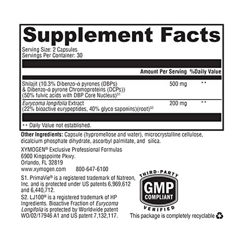 TestoPlex Plus – Suporte para Níveis Saudáveis de Testosterona, Cognição e Vitalidade Geral – Suplemento de Extrato de Shilajit Eurycoma longifolia para Homens e Mulheres (60 Cápsulas) - XYMOGEN