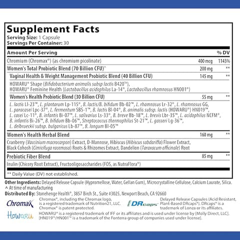 Probióticos 70 Bilhões UFC 24 Cepas, Prebiótico, Simbióticos Dinâmicos para Mulheres, Cranberry, Digestivo, Intestinal - Stonehenge Health