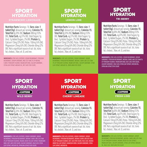 Sport Caffeine – Tabletes Eletrolíticos Dissolvíveis em Água, Pack Variado | 5 Eletrólitos Essenciais para Hidratação | 1g de Mistura para Bebida com Baixo Açúcar | Vegano, Não-OGM | Pack com 6 (60 no total) - Nuun