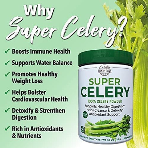 Super Celery Powder: Pó de Aipo 100% Natural, Favorece a Digestão Saudável, Auxilia na Limpeza – 100g - COUNTRY FARMS
