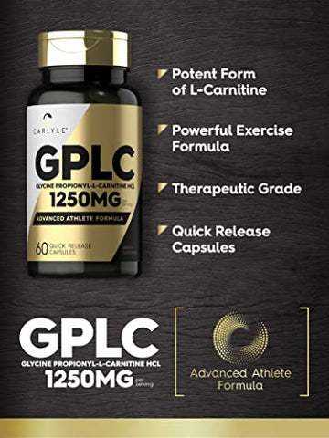 GPLC Glycine Propionyl-L-Carnitine HCL | 1250mg | 60 Cápsulas | Fórmula Avançada para Atletas | Não-OGM, Sem Glúten - Carlyle