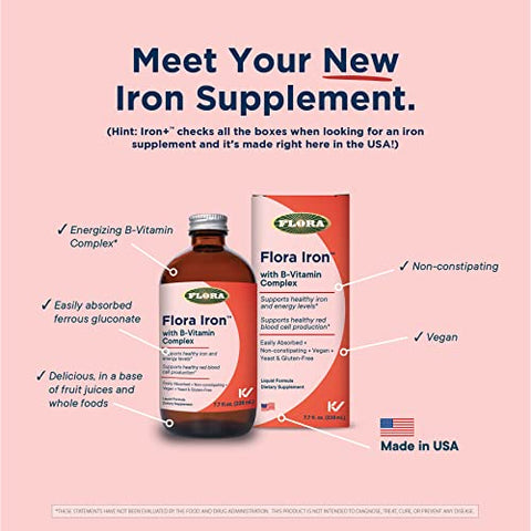 Iron com Complexo de Vitaminas B – Mantém Níveis Saudáveis de Ferro – Não Causa Constipação, Altamente Absorvível – Vitamina-B - Flora
