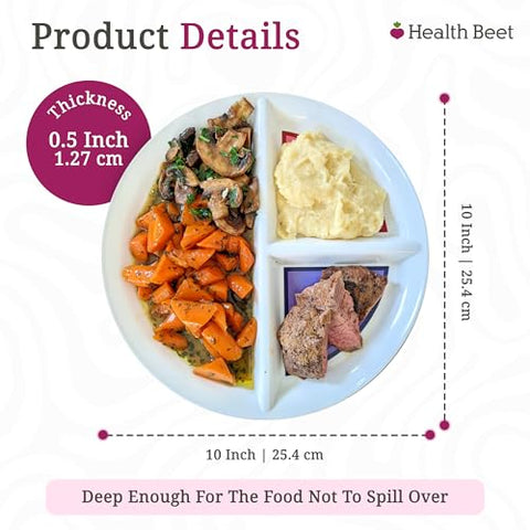 Health Beet - Prato Dividido para Diabetes com Seções para Alimentação Saudável e Controle de Porções (Conjunto com 4) – Dieta Mediterrânea, Dieta Saudável, Dieta Macro, Dieta para Diabetes, Dieta para Perda de Peso