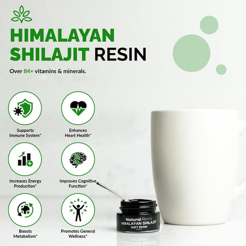 Natural Rems - Shilajit Orgânico Puro do Himalaia – Suplemento de Ácido Fúlvico – Energia e Foco – Saúde Holística