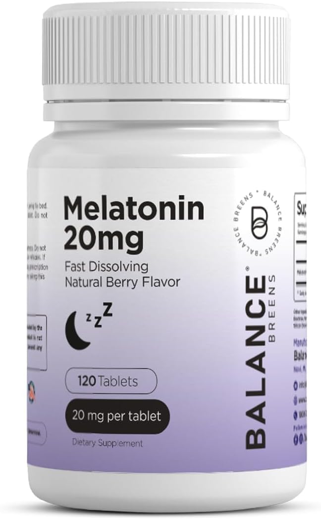 Melatonina 20mg, 100% Livre de Medicamentos, Sabor Natural de Frutas Vermelhas – 120 Comprimidos de Dissolução Rápida – Experimente Noites Serenas e Repousantes – Encontre Sua Calma, Abrace o Relaxamento - Balancebreens