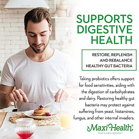 Maxi Health - Probióticos para Saúde Digestiva e Intestinal – 15 Cepas, 20 Bilhões de Organismos Ativos CFU – Probióticos para Homens e Mulheres com Lactobacillus Rhamnosus – Probiótico Diário para Digestão
